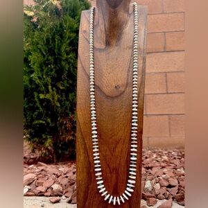 Long Sterling Silver Graduated Pink Conch Turquoise Bead Necklace. 42 inch